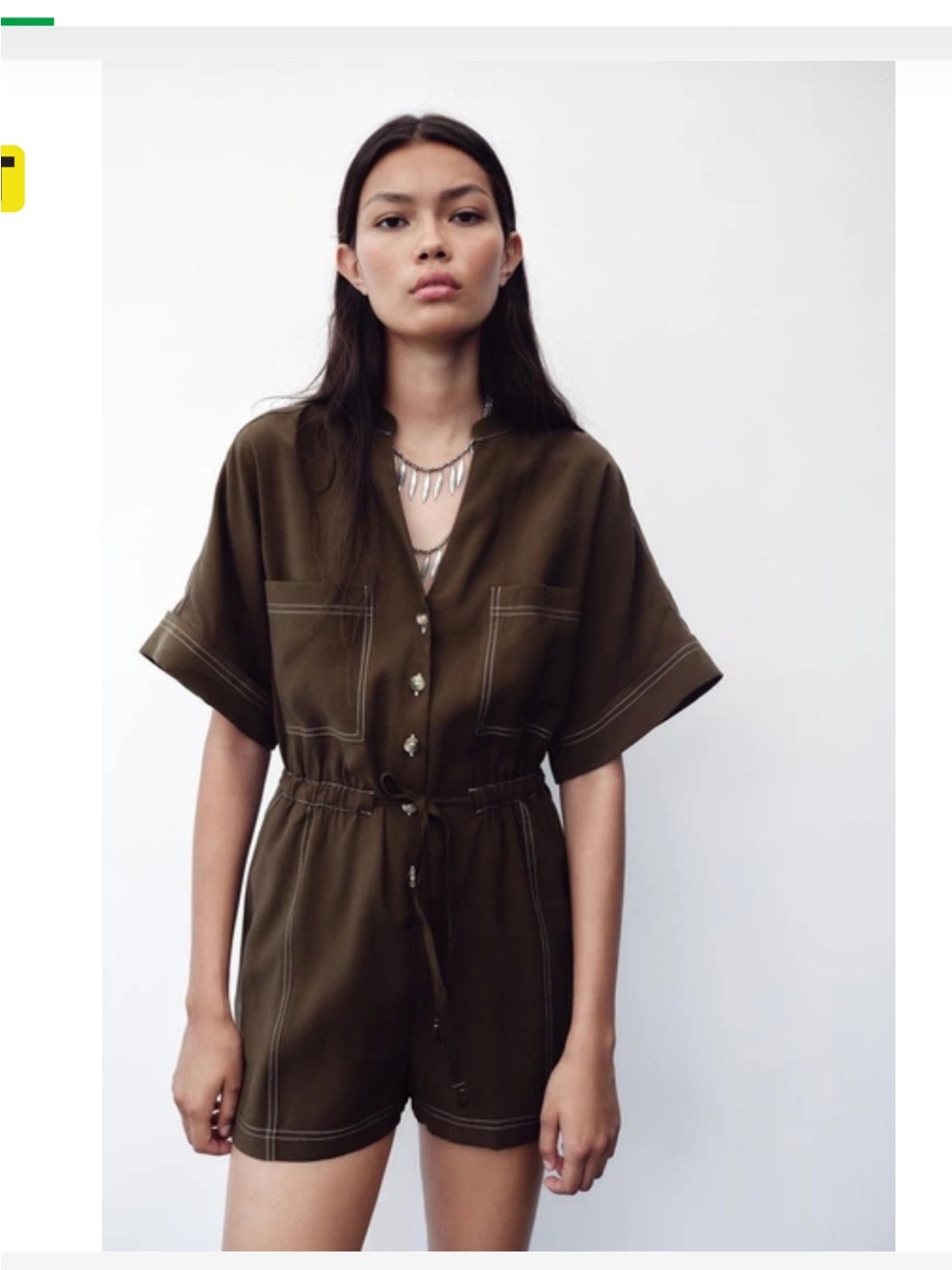 Zara Brown Short-Sleeve Drawstring Utility romper